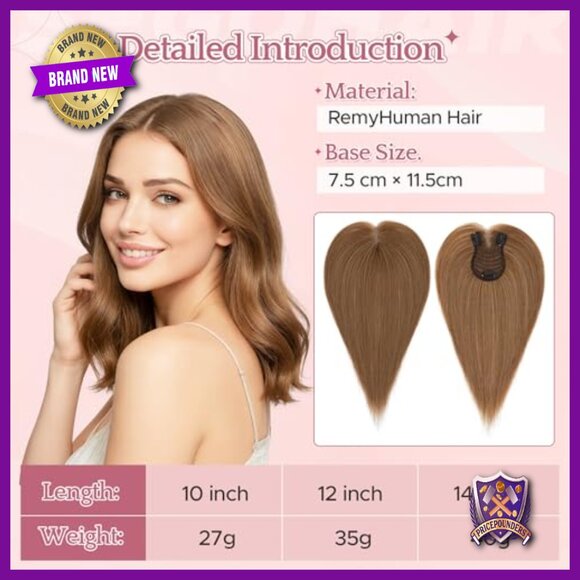 Human Hair Topper with Lace Front, 12 Inch for Thinning Hair main image 5